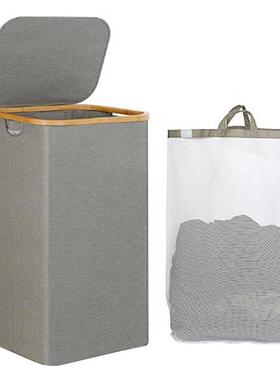 牛津布纳脏衣篮可折收叠竹子框架收纳UUK筐脏衣篓含收网玩袋具零