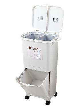 日BLL4501-厨房垃干圾桶家用大式号带盖臭厨余双层湿分离垃圾分类