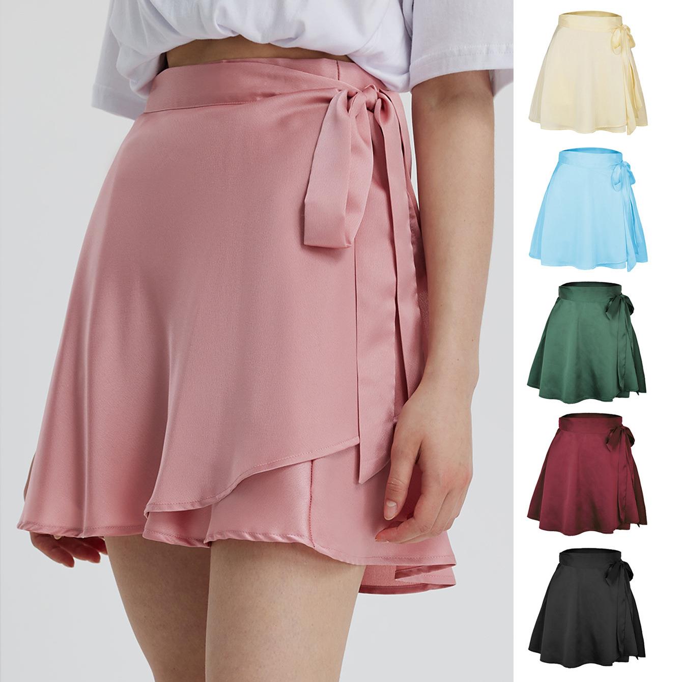 Satin skirt A-line short skirt Hip skirt Slit lace-up large