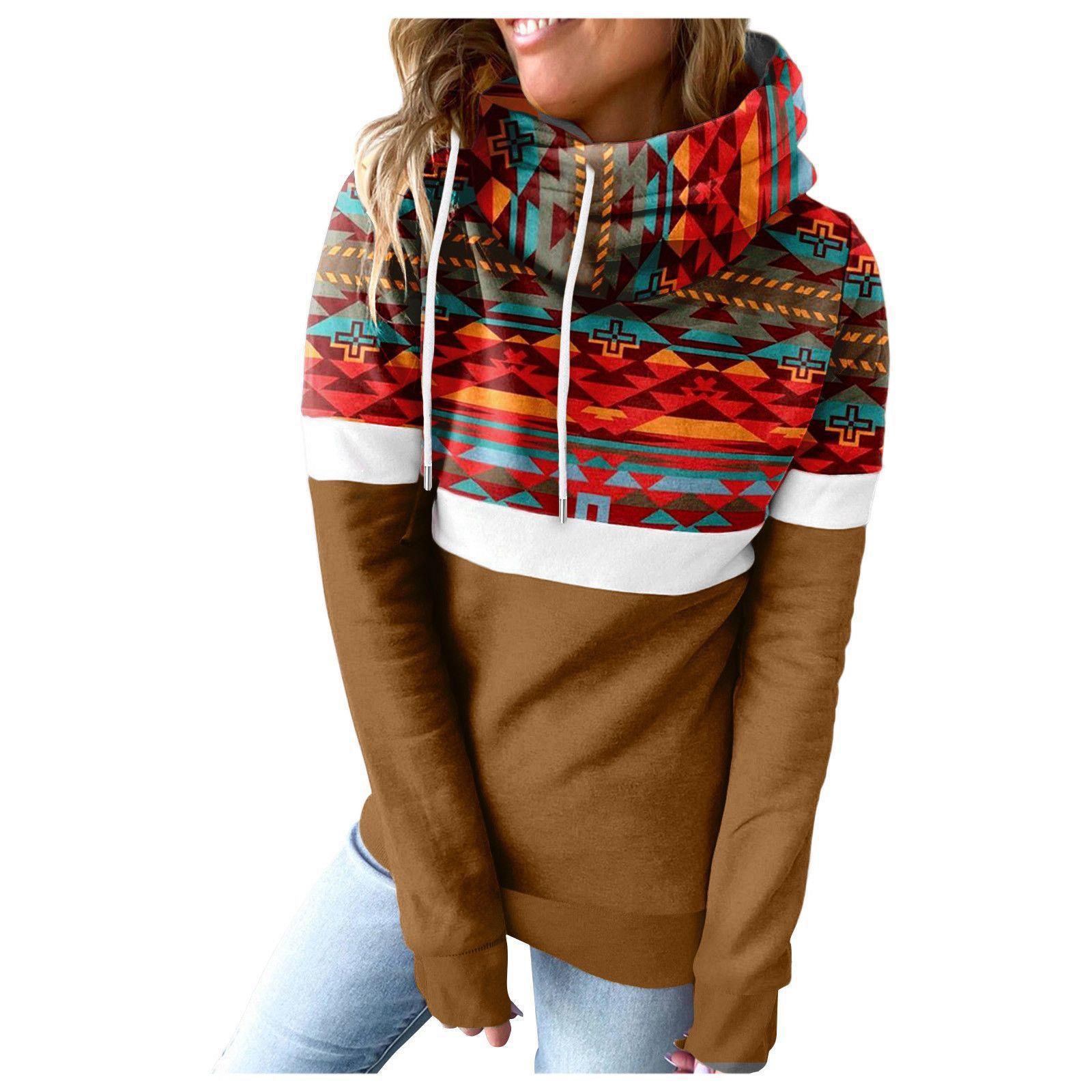 Warm scarf neck drawstring hooded sweatshirt womens