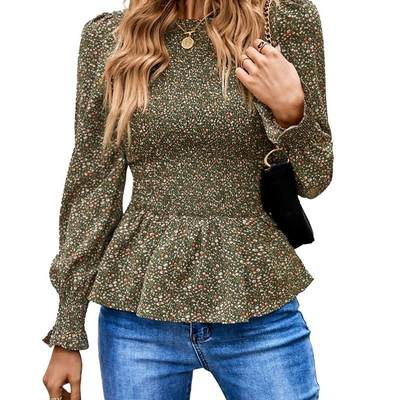 Womens Long Sleeve Belted Printed Shirt