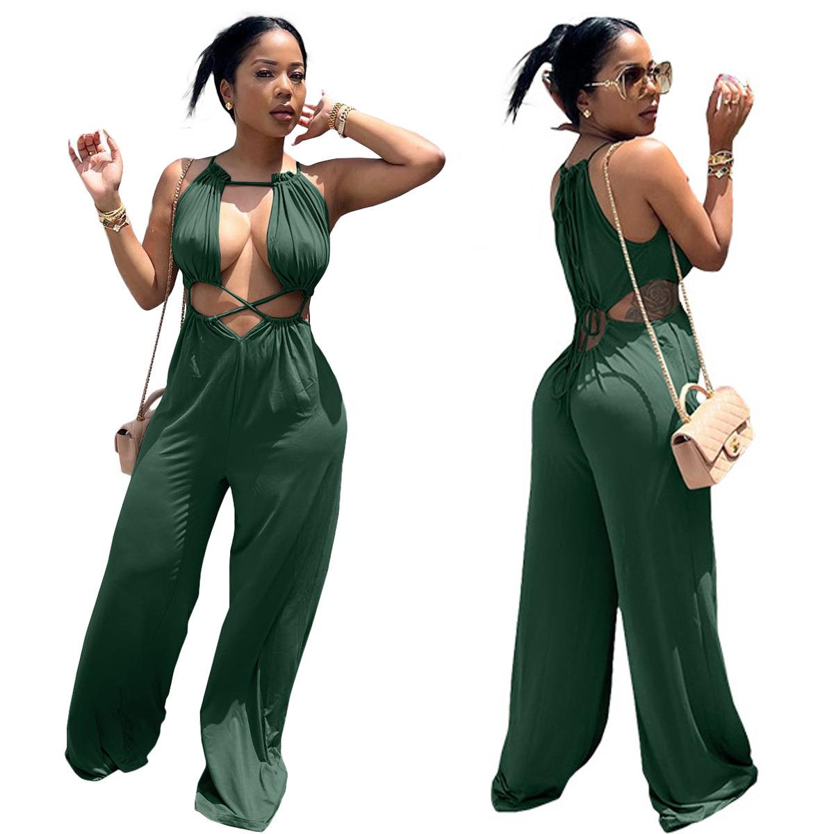 loose irregular out strappy wrap jumpsuit sold chest Sexy