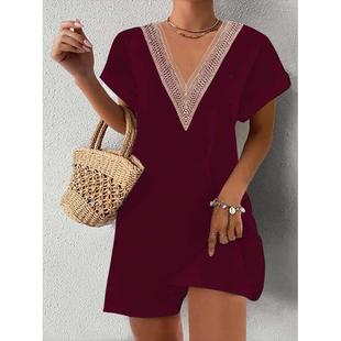 dresses for women summer fashion contrast lace casual