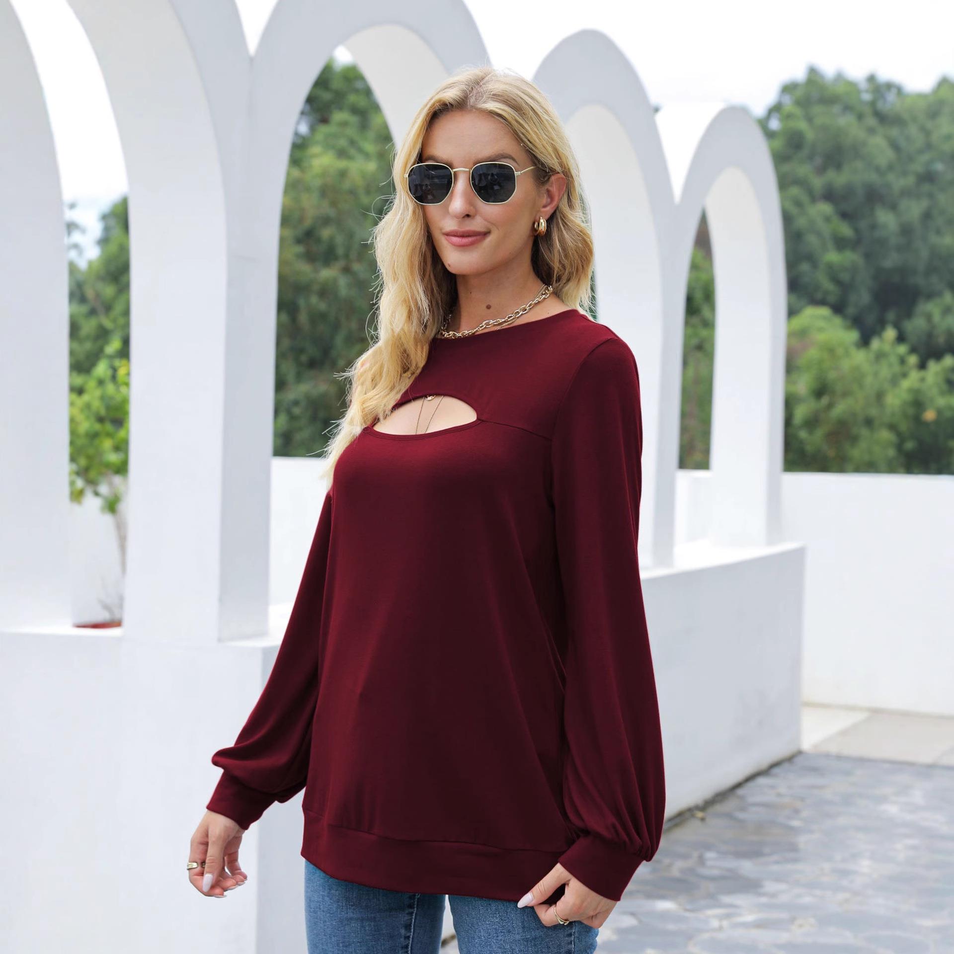 T-shirt Sleeve Color Sexy Lantern Solid Clothing Long