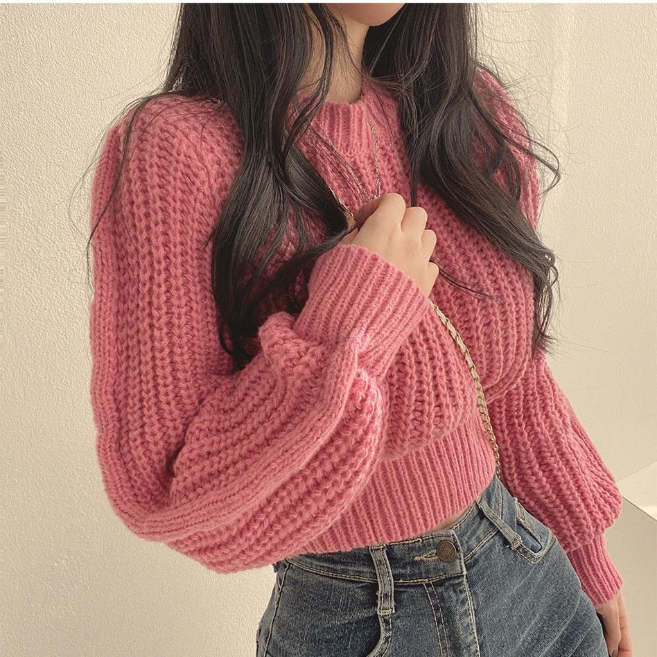 Pink sleeve sweater for women age-reducing fashionable