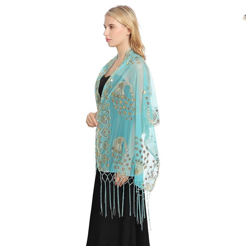 Tassel Shawl Dress Peacock Sequined Party Evening