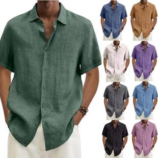 mens shirt solid button-down cotton linen trendy and V-neck