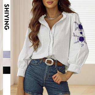 loose sleeved shirt long floral breathable protection