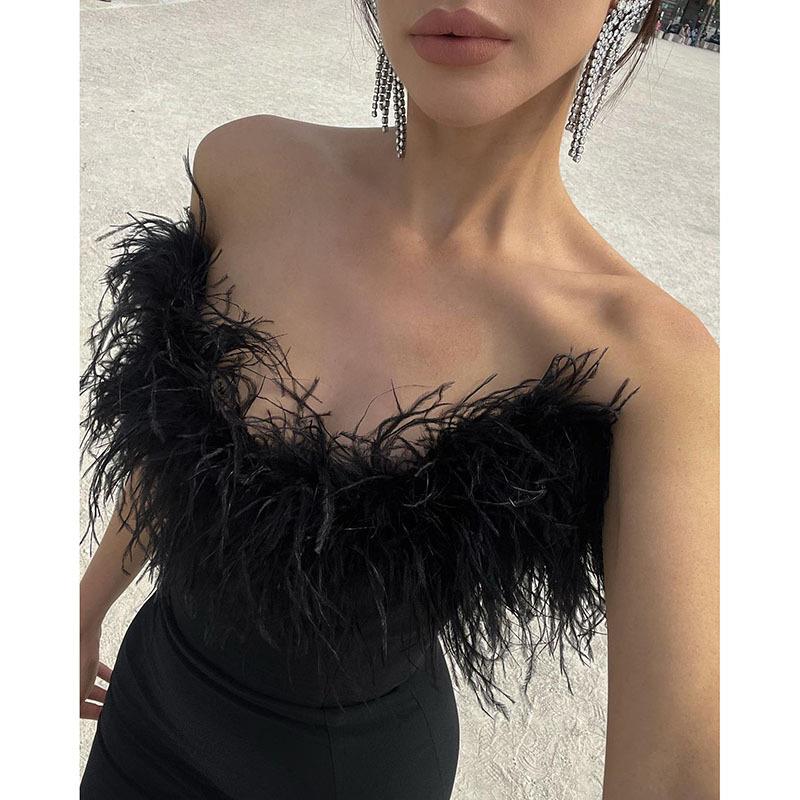 Tube Top Dress V Neck Furry Fishtail Hem Women's Dress Skirt