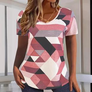 Neck Round Short Sleeve Casual Womens Pullover Digital
