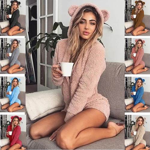 Clothes Home Shorts Jumpsuit Womens Cute Hooded Sleeve Long