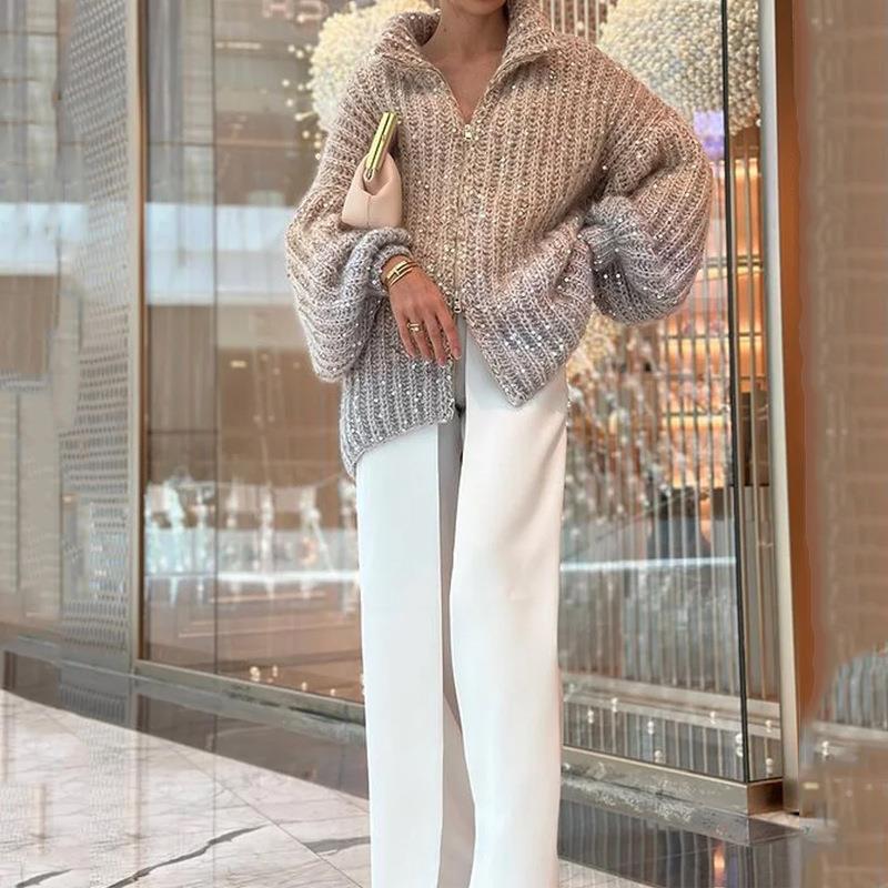 high-end sequins cardigans hooded sweaters handmade women
