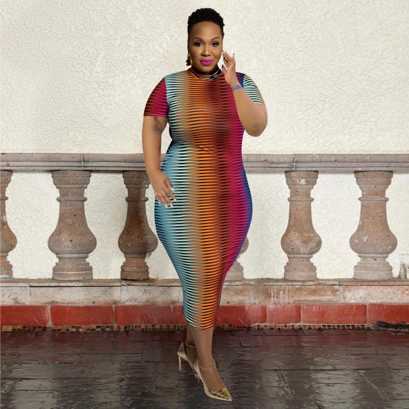 Size Neck Sleeve Tight Plus Short Round Fashion Dress