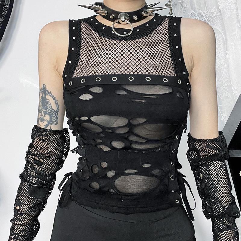 Sexy slightly transparent hot girl top dark style