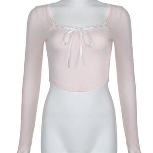 slim long lace cut shirt sleeved low fit pink with