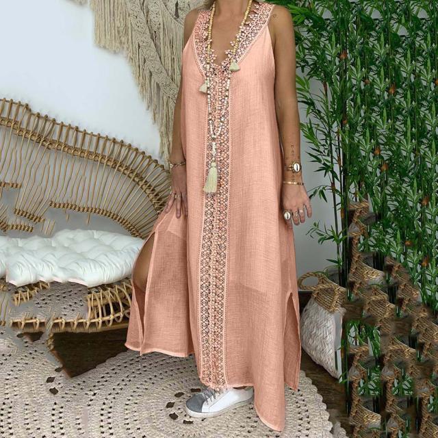 V-neck plus skirt dress stitching size womens lace long