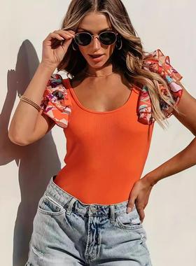 Sleeve Casual Fit for Ruffled Slim Outing Short Girls