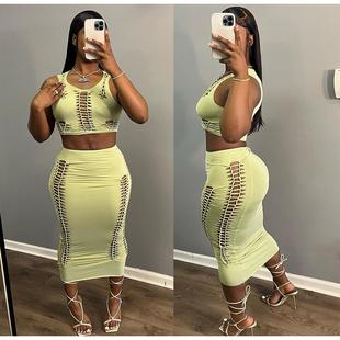 hip suit hot round neck hollow sexy girl skirt Women vest