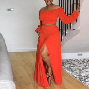 slit skirts women lady off sets ruched piece elegant two