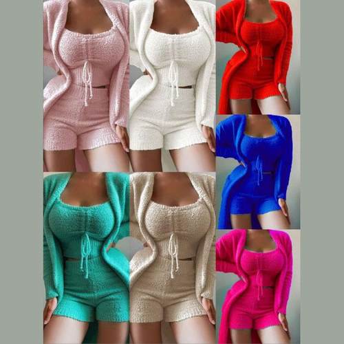 clothes home suit casual set pajamas lace-up three-piece