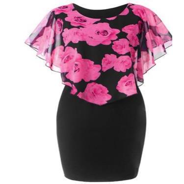 Rose flower shawl dress women's summer slim hip skirt