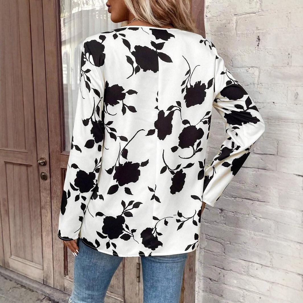 Womens floral long sleeve loose shirt