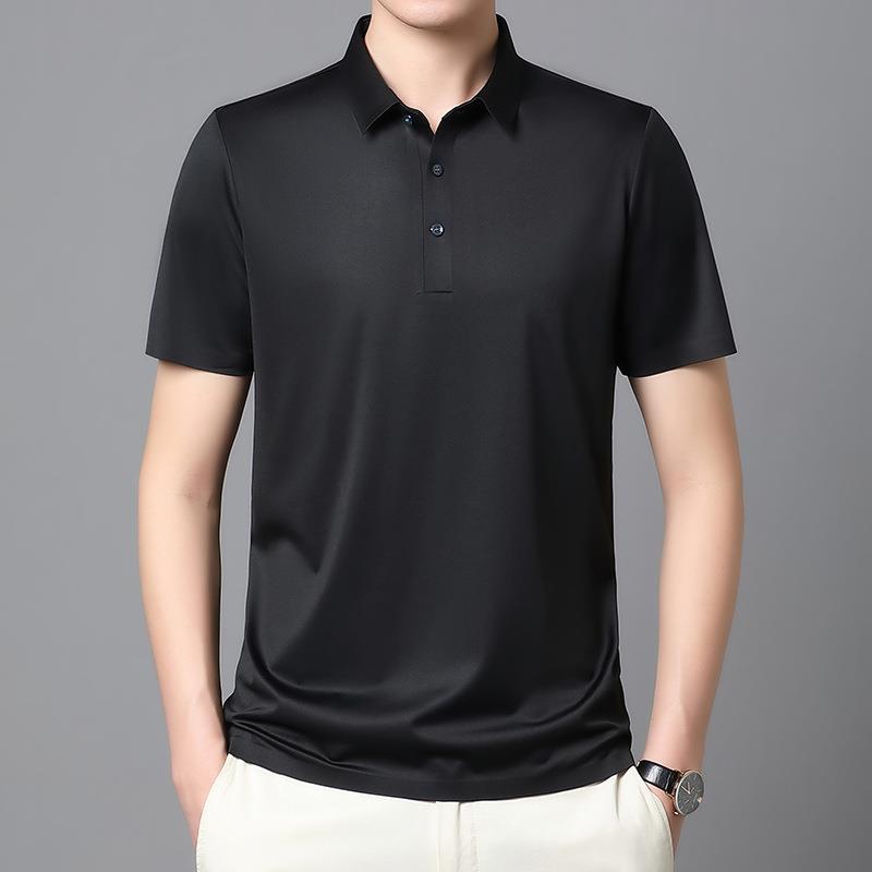 Mulberry silk short-sleeved T-shirt mens lapel youth casual