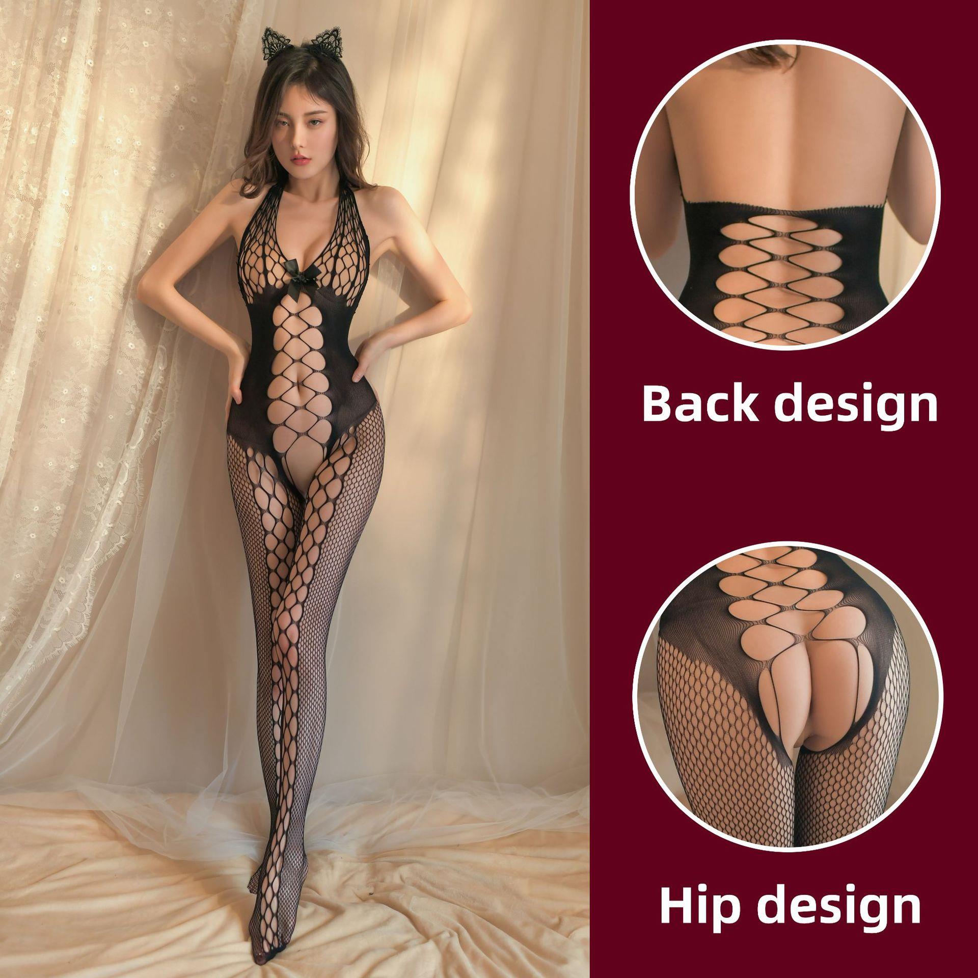 Sexy lingerie hollow transparent full body stockings open
