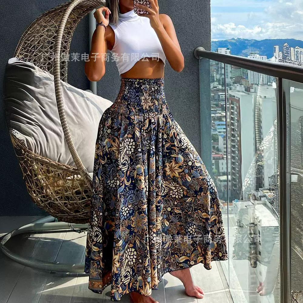 Tropical sexy retro floral waist wide leg pants