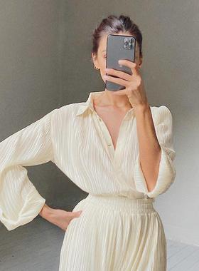 Solid Pleated Wide Long Color Pleated Trousers