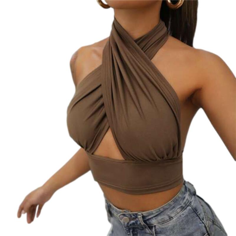 streetwear sleeveless slim women tops crop backless cross