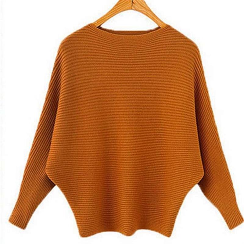 Sweater Womens Casual Versatile Solid Color Bat Long