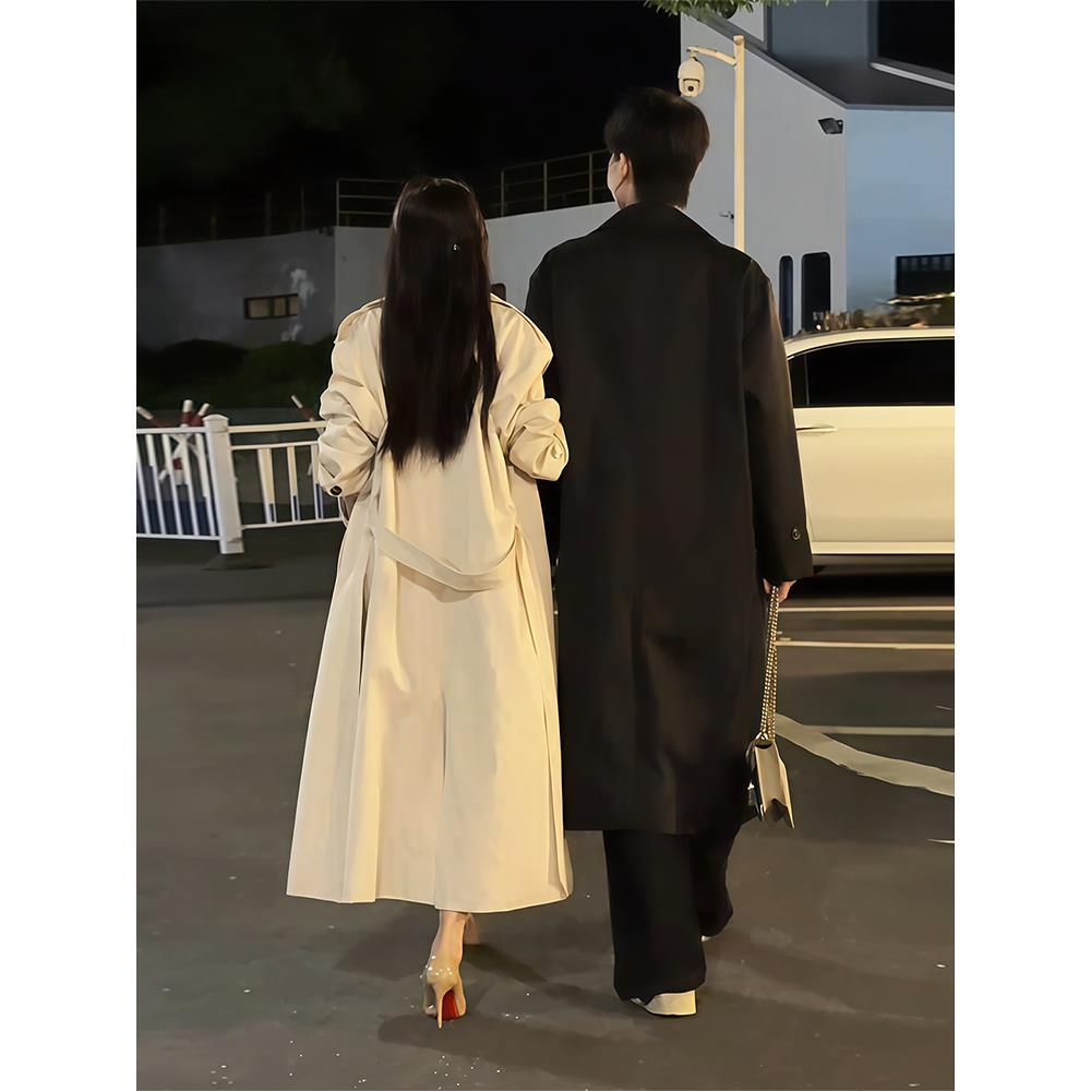 潮牌韩系氛围感情侣中长款风衣外套男春秋季学院风克鲁苏文职大衣