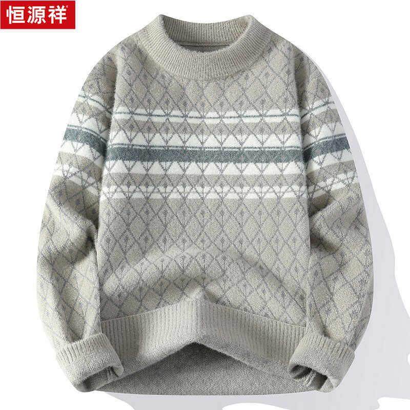 恒源祥软糯水貂绒毛衣男秋冬季加厚加绒半高领打底针织衫保暖上衣