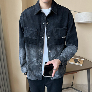 薄款 牛仔外套男2023新款 水洗工藝漸變襯衫 式 休閑百搭衣服男 夾克衫