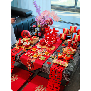 婚房布置结婚茶几客厅摆件装饰新中式高级感敬茶桌酒店场景全套装