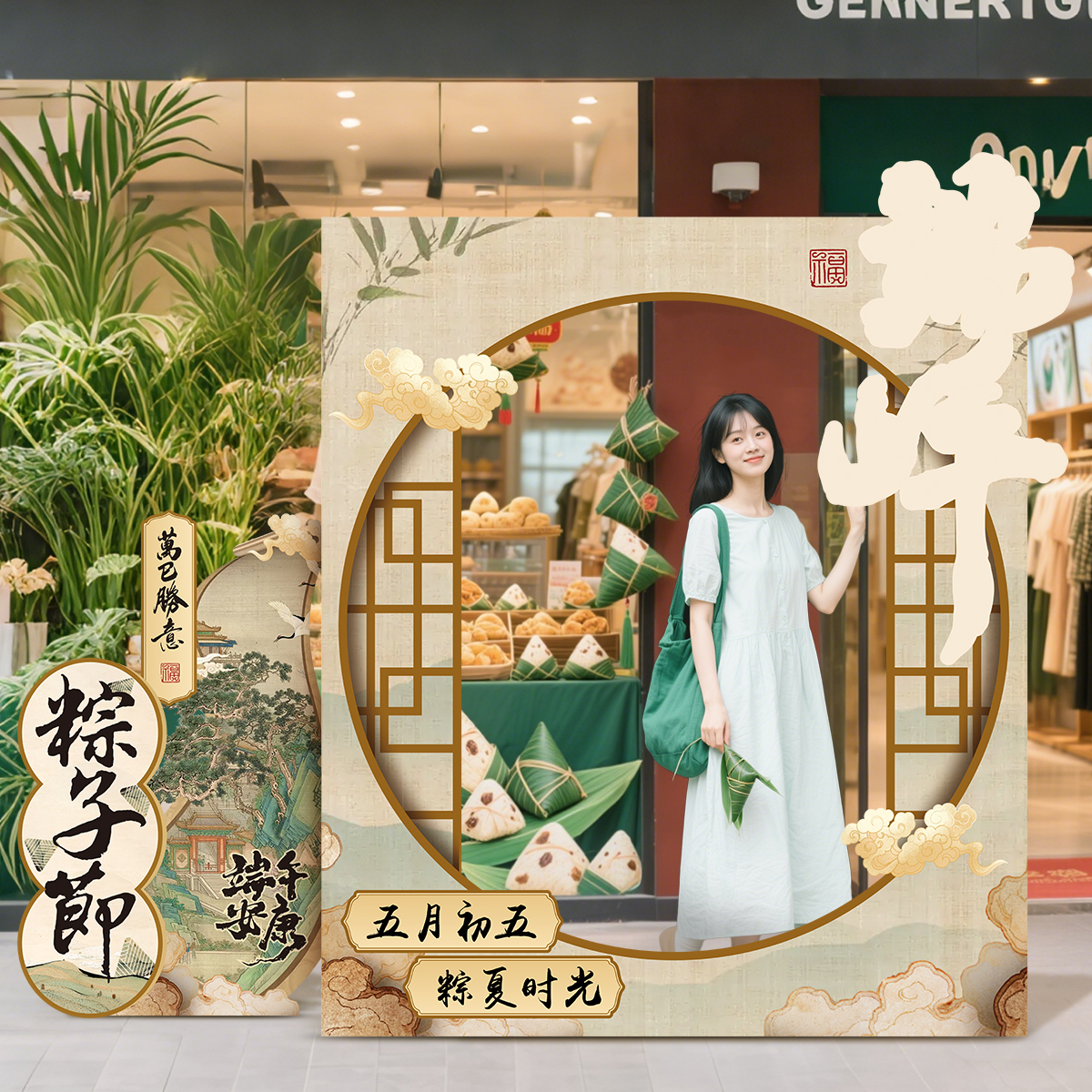 端午节场景氛围布置装饰门店龙舟活动背景墙指路牌拍照打卡框橱窗