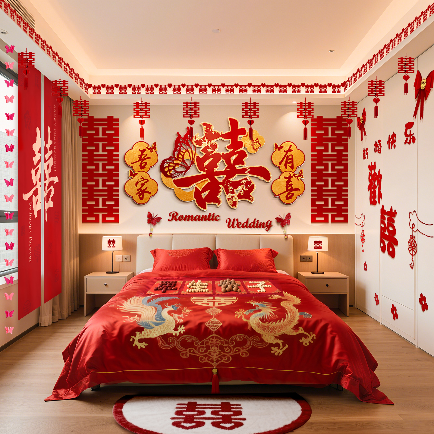 婚房布置套装客厅沙发背景墙kt板