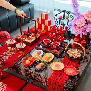 结婚茶几装饰摆件台装扮客厅高级喜字婚房布置新中式订婚敬茶套装