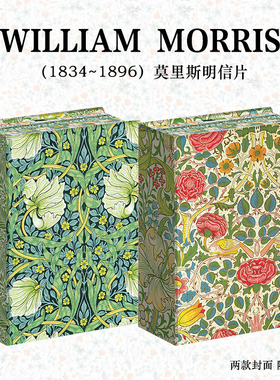 【两款封面随机发一】William Morris 100 postcards 威廉莫里斯明信片100张礼盒装 morris明信片 布料图案植物花纹设计图案明信片