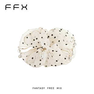 FFX弗弗西波尔卡圆点米色水晶波点发圈发饰多层褶皱女款高级气质