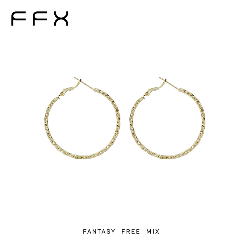 弗弗西FFX925纯银针高级感金属麻花编织肌理大耳圈女[纪念日]耳环
