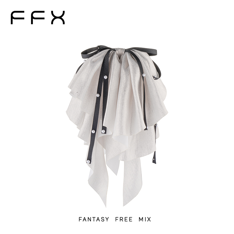 弗弗西FFX大蝴蝶结马尾抓夹女[月光华尔兹]细闪蓬松高光珍珠发夹