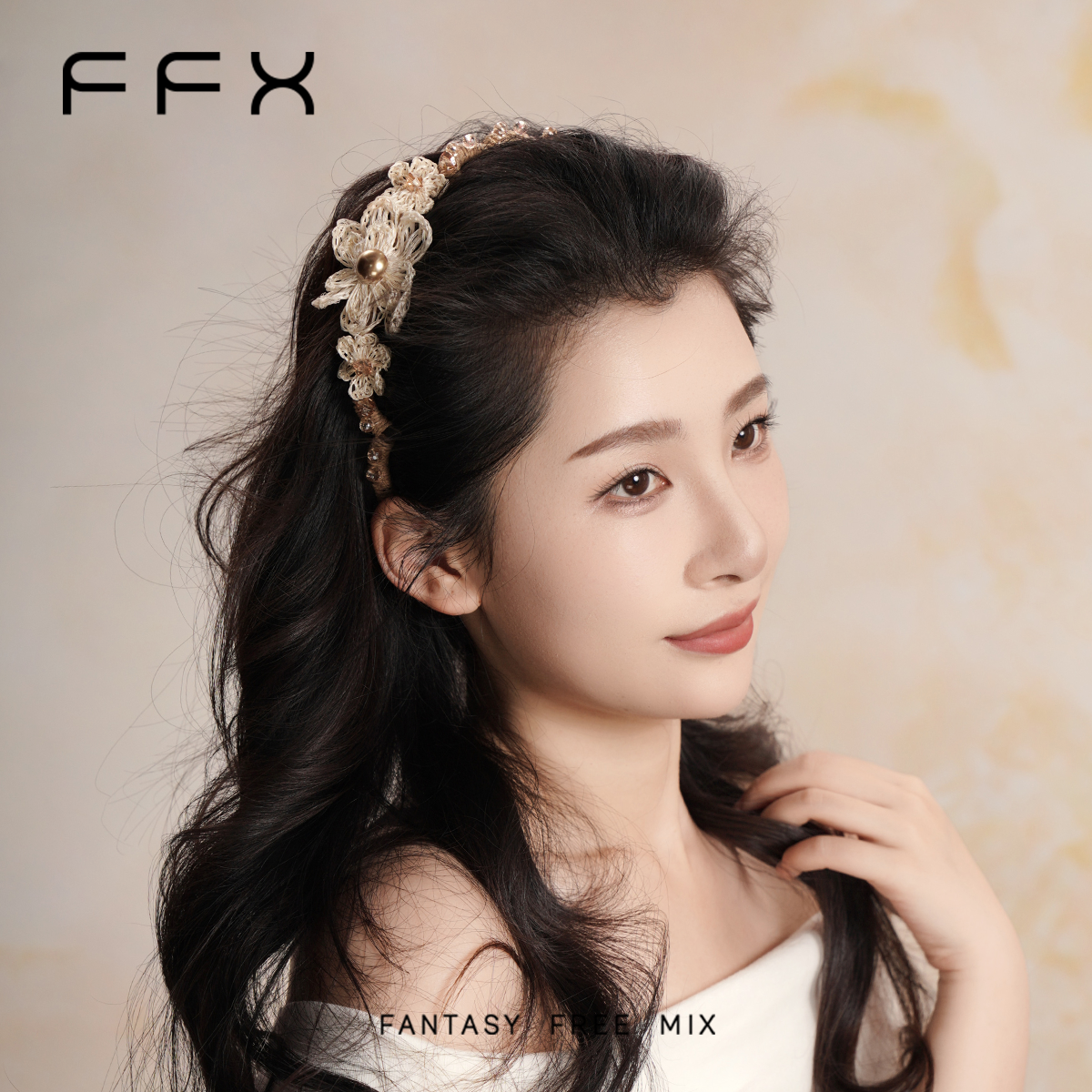 弗弗西FFX手钩拉菲草编花朵发箍