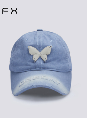 弗弗西FFX蝴蝶复古做旧鸭舌帽软顶紫色棒球帽女2023新款蓝色帽子