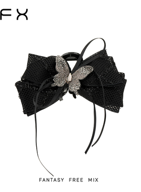 弗弗西FFX闪钻立体星空蝴蝶流苏抓夹黑色大号发量大发夹子半扎发