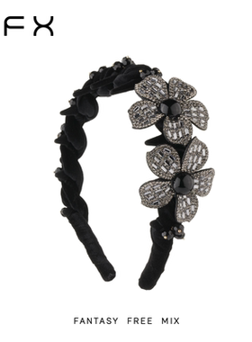 FFX弗弗西花坞里丝绒立体花朵发卡发箍女高颅顶黑色压发轻奢头饰