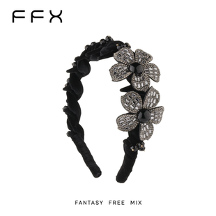FFX弗弗西花坞里丝绒立体花朵发卡发箍女高颅顶黑色压发轻奢头饰