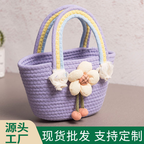 优选彩虹棉绳女士包包学生手提包婚礼手提手拎伴手礼包沙滩包