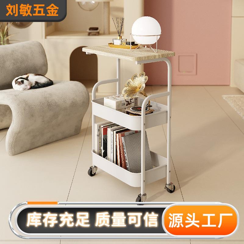 可移动小推车双层家用客厅茶几跨境卧室置物架带轮收纳小桌子